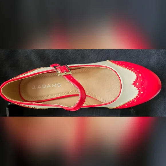 Kym By J Adams Classic Two-Tone Mary Jane High Heels in Red and Cream - Picture 13 of 15